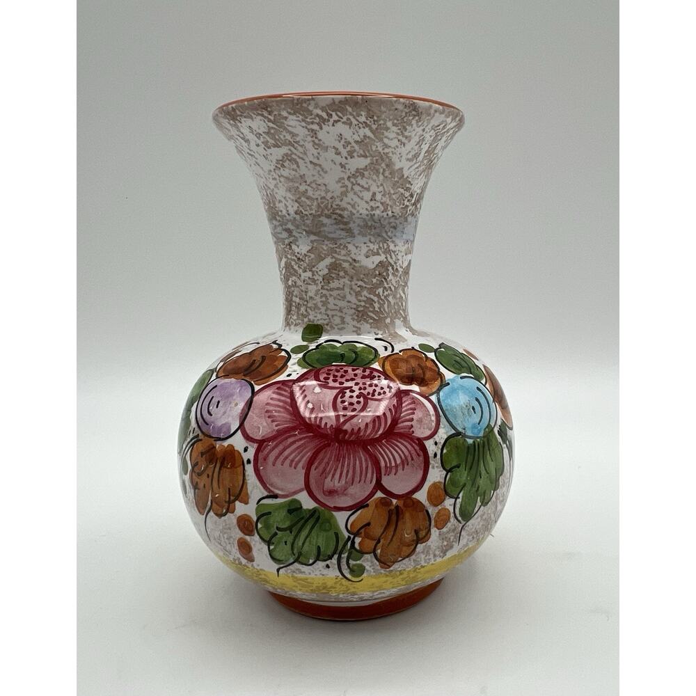 Deruta Italian Pottery Hand Painted Floral Bud Vase 5” Signed Made in Italy